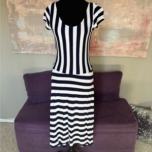 GAP Navy and White Stripped Ballet HiLow Dress with Flutter Cap‎ Sleeves Size S